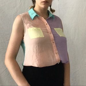 Multicolor Collared Pearl Blouse